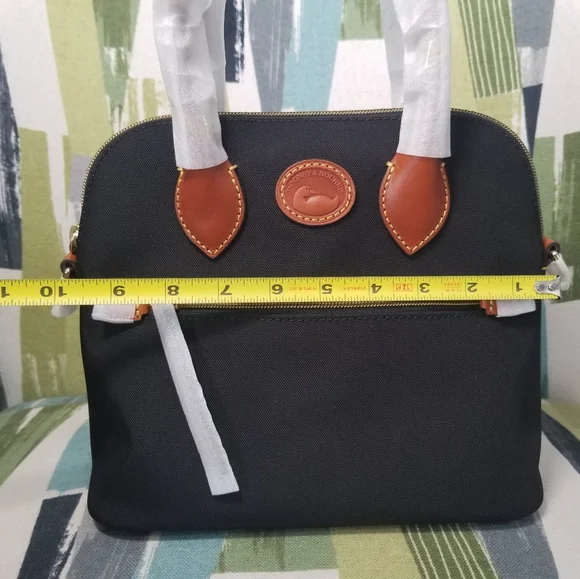 Dooney & Bourke Nylon Domed Satchel Crossbody In Black With Brown Leather Trim